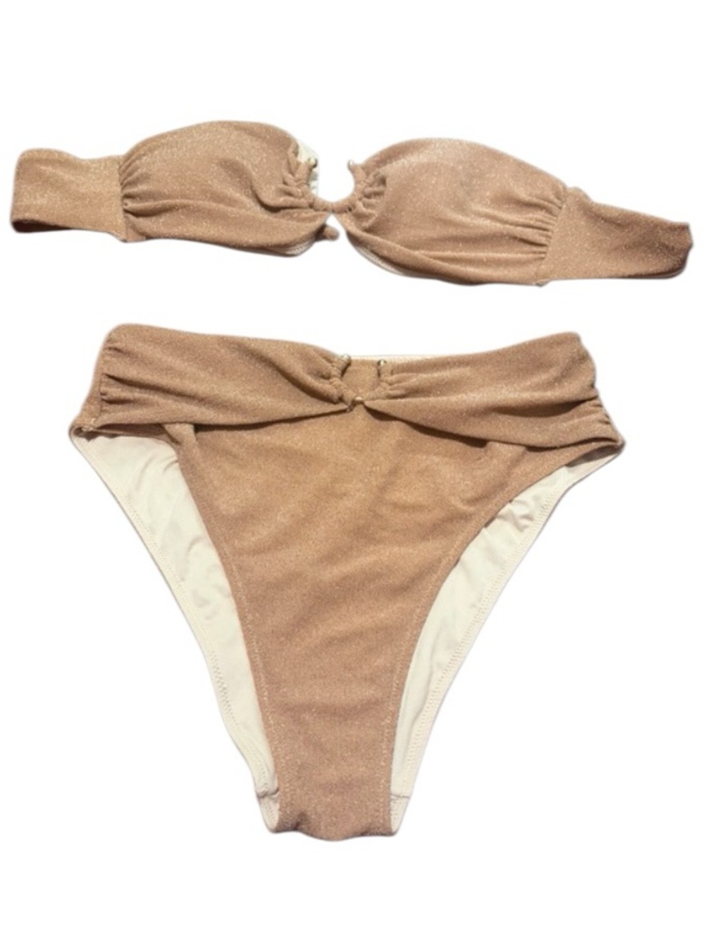 Victorias Secret Bandeau High-Waist Bikini Set in Nude Sparkle
